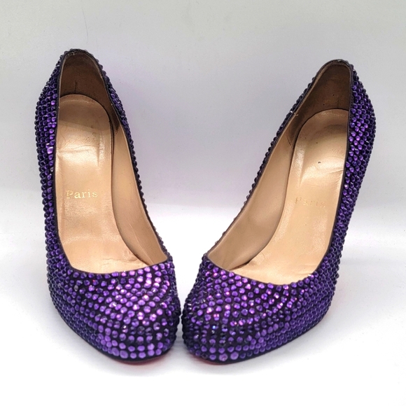 Christian Louboutin Rhinestone Fifi Platform Pumps Size 38 BLACK WEEK $499 - Picture 7 of 12
